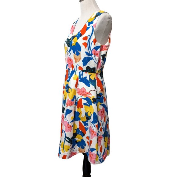 J Crew Womens Sz 8 Colorful Morning Floral Sleeveless V-Neck Lined A-Line Dress - Picture 2 of 11